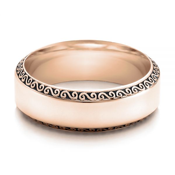 18k Rose Gold 18k Rose Gold Men's Engraved Wedding Band - Flat View -  101043