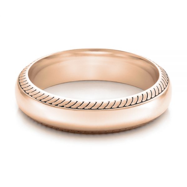18k Rose Gold 18k Rose Gold Men's Engraved Wedding Band - Flat View - 101046