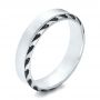 14k White Gold Men's Engraved Wedding Band - Three-Quarter View -  101045 - Thumbnail