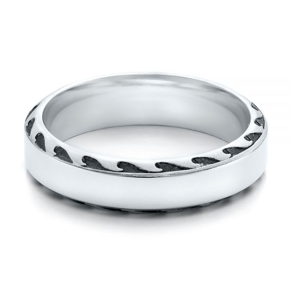 14k White Gold Men's Engraved Wedding Band - Flat View -  101045