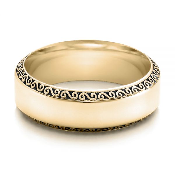 18k Yellow Gold 18k Yellow Gold Men's Engraved Wedding Band - Flat View -  101043