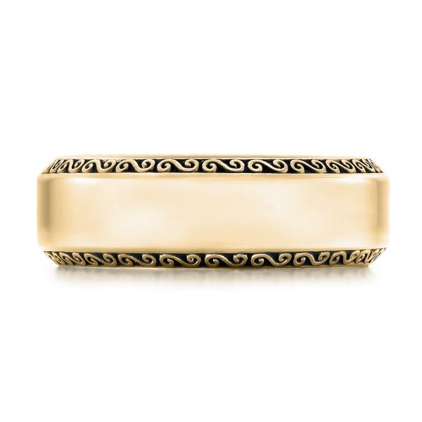 18k Yellow Gold 18k Yellow Gold Men's Engraved Wedding Band - Top View -  101043