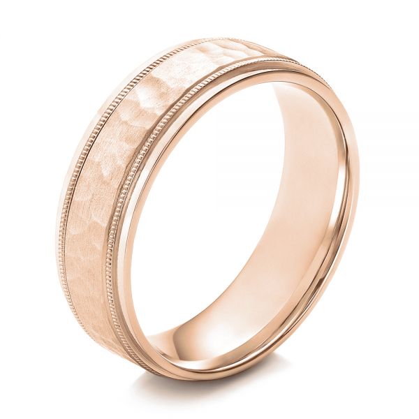 14k Rose Gold 14k Rose Gold Men's Hammered Finish Band - Three-Quarter View -  101191