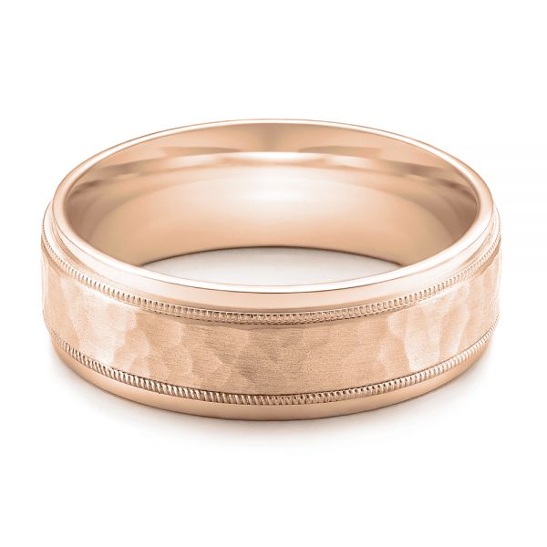 14k Rose Gold 14k Rose Gold Men's Hammered Finish Band - Flat View -  101191