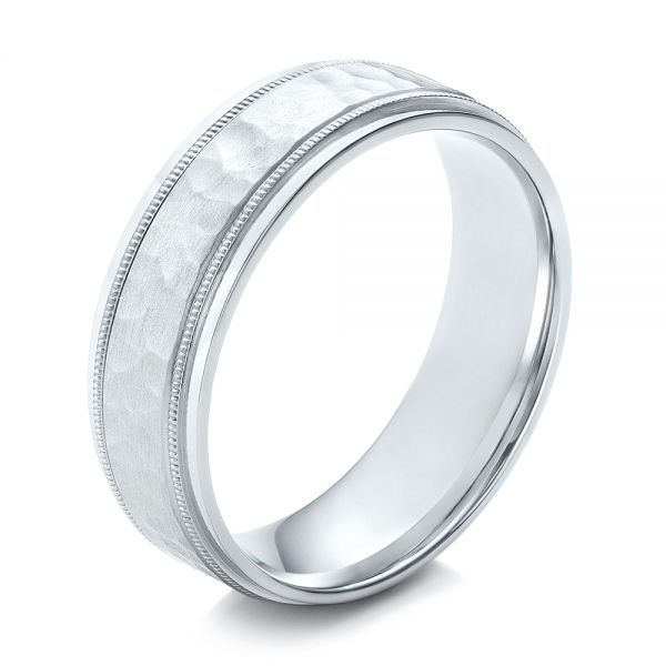 14k White Gold 14k White Gold Men's Hammered Finish Band - Three-Quarter View -  101191