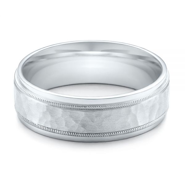 18k White Gold 18k White Gold Men's Hammered Finish Band - Flat View -  101191