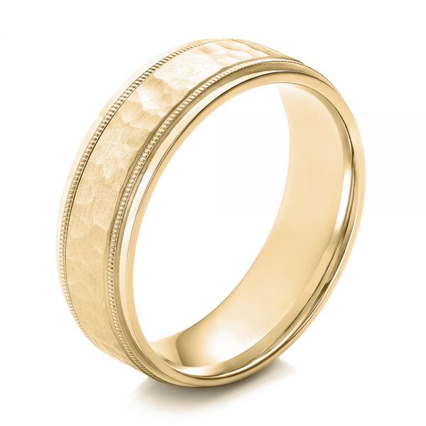 14k Yellow Gold 14k Yellow Gold Men's Hammered Finish Band - Three-Quarter View -  101191