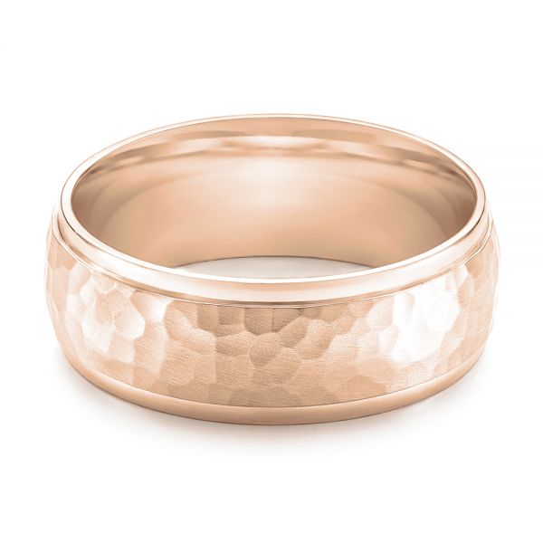 14k Rose Gold 14k Rose Gold Men's Hammered Finish Band - Flat View -  101190