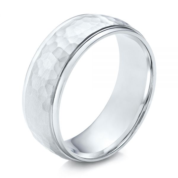 Men's Hammered Finish White Gold Band - Image