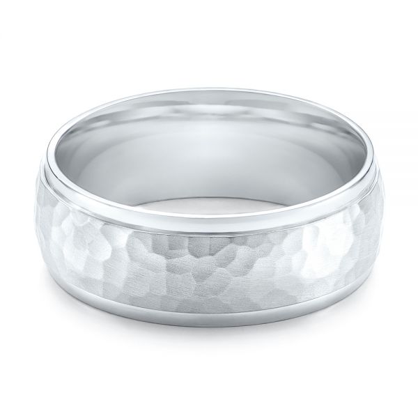 14k White Gold Men's Hammered Finish Band - Flat View -  101190