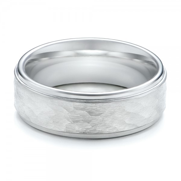 Men's Hammered Finish White Tungsten Band - Flat View -  1356