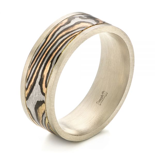 Men's Unplated Mokume Wedding Band - Three-Quarter View -  103892