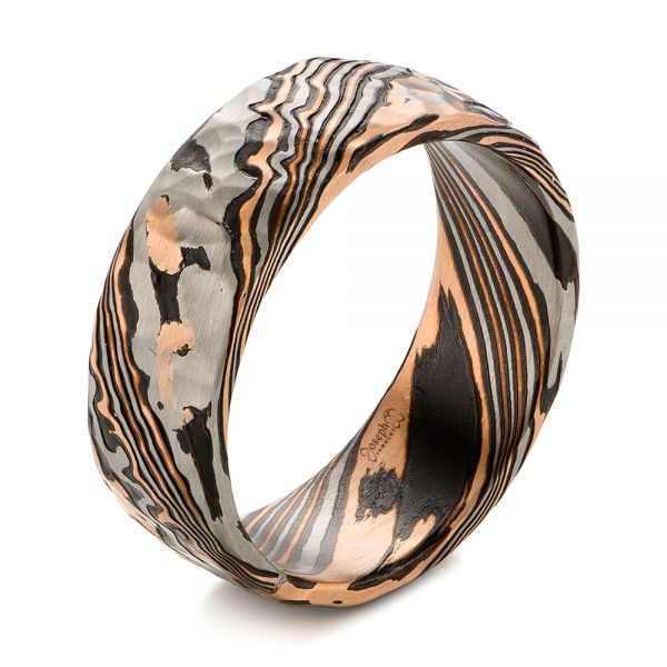 Men's Mokume Wedding Band - Three-Quarter View -  103893