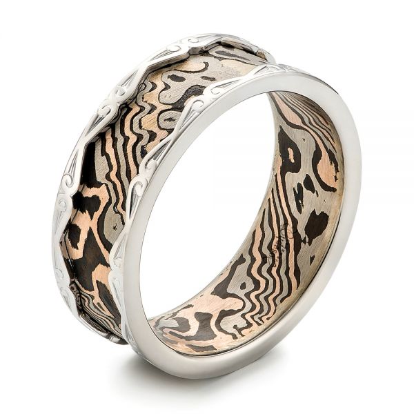 Men's Mokume and White Gold Wedding Band  - Image