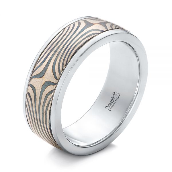 Men's Platinum and Mokume Wedding Band - Image