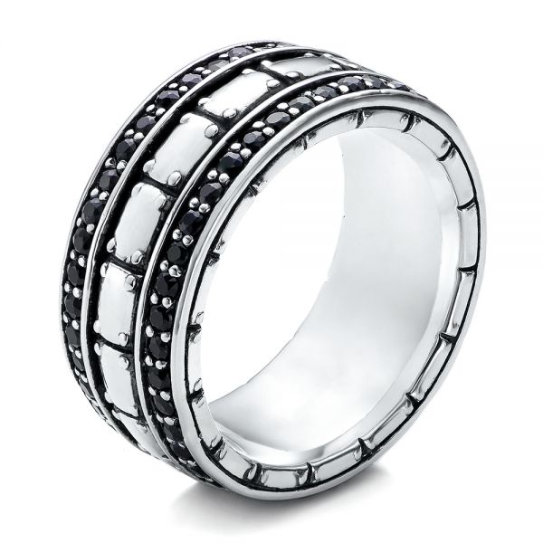 Men's Sterling Silver Brick Band - Three-Quarter View -  101177