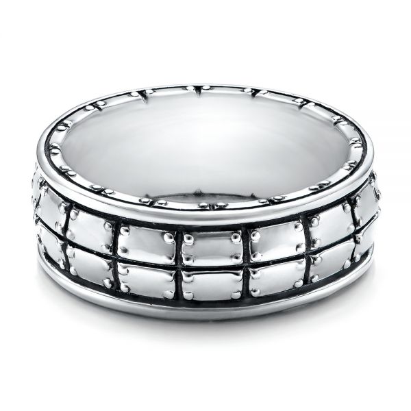 Men's Sterling Silver Brick Band - Flat View -  101208