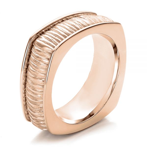 14k Rose Gold 14k Rose Gold Men's Textured Wedding Band - Three-Quarter View -  100168