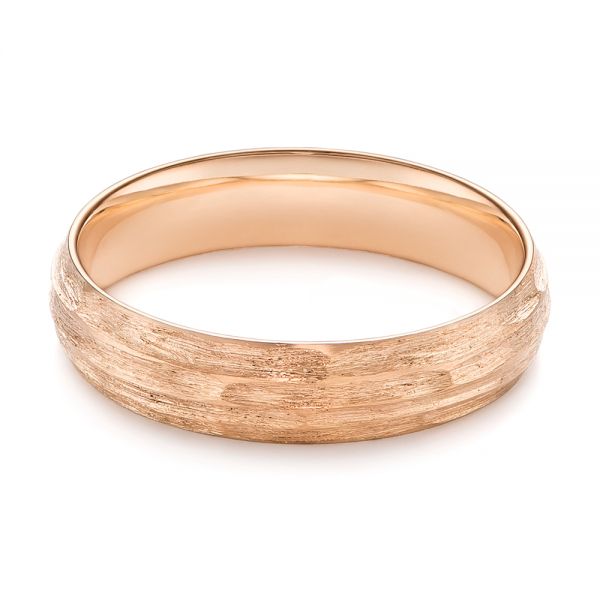 18k Rose Gold 18k Rose Gold Men's Textured Wedding Band - Flat View -  105704