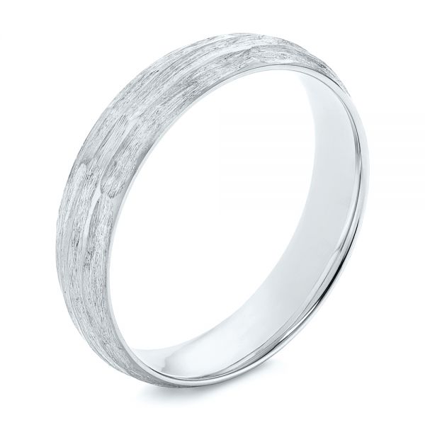 14k White Gold 14k White Gold Men's Textured Wedding Band - Three-Quarter View -  105704