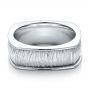 18k White Gold Men's Textured Wedding Band - Flat View -  100168 - Thumbnail