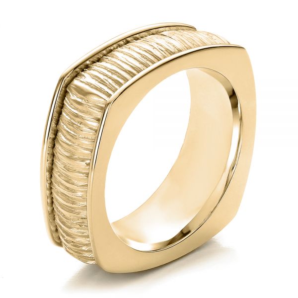 14k Yellow Gold 14k Yellow Gold Men's Textured Wedding Band - Three-Quarter View -  100168