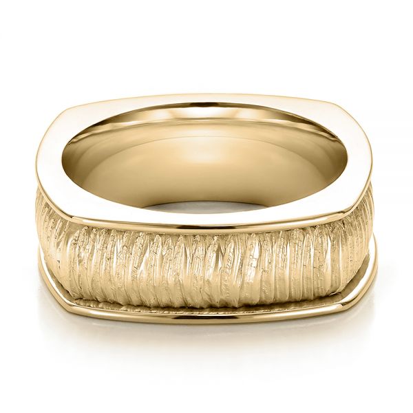 18k Yellow Gold 18k Yellow Gold Men's Textured Wedding Band - Flat View -  100168