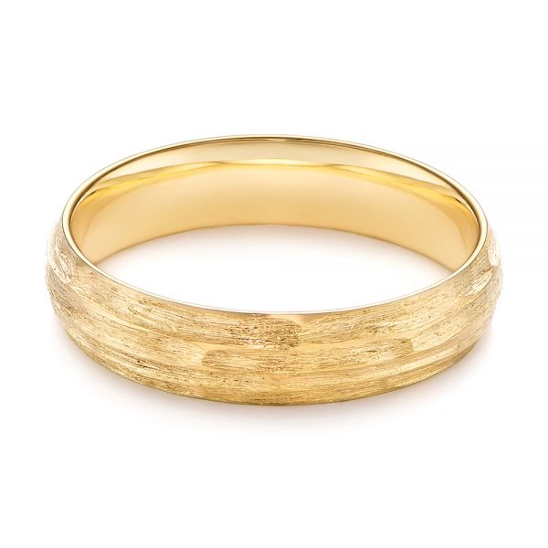 14k Yellow Gold Men's Textured Wedding Band - Flat View -  105704