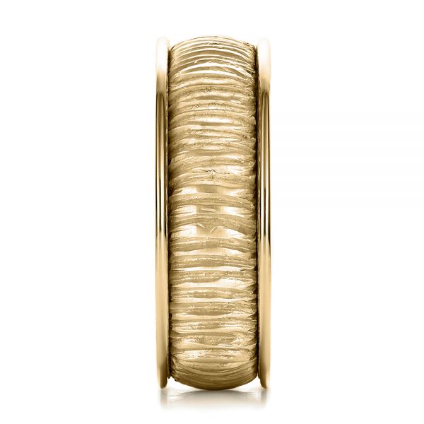 14k Yellow Gold 14k Yellow Gold Men's Textured Wedding Band - Side View -  100168