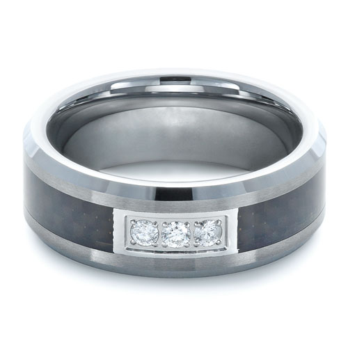 Men's Tungsten Ring With Diamonds - Flat View -  1362