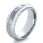 Men's Tungsten Carbide Wide Step Edge Ring With Diamonds - Three-Quarter View -  1336 - Thumbnail
