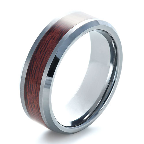 Men's Tungsten And Wood Inlay Ring - Three-Quarter View -  1339