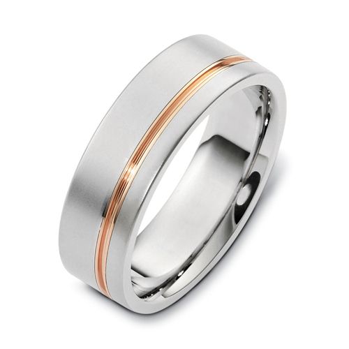  18K Gold And Platinum 18K Gold And Platinum Men's Two-tone Band - Three-Quarter View -  447