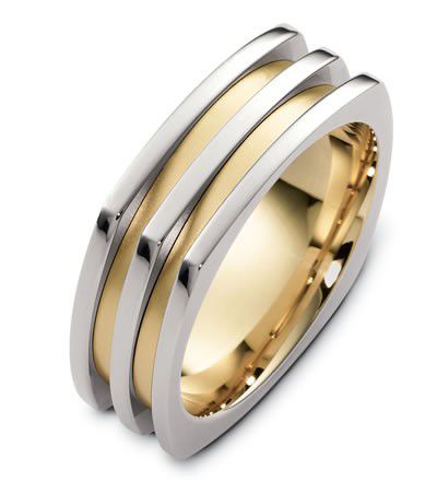 14k Yellow Gold Men's Two-tone Band - Three-Quarter View -  339