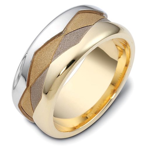  18K Gold Men's Two-tone Band - Three-Quarter View -  398