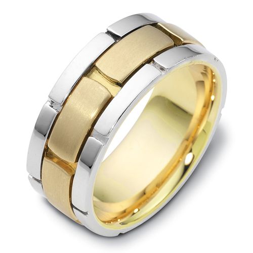 14k Yellow Gold And 14K Gold Men's Two-tone Band - Three-Quarter View -  422