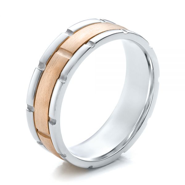  14K Gold And 18k Rose Gold 14K Gold And 18k Rose Gold Men's Two-tone Brushed Wedding Band - Three-Quarter View -  100172