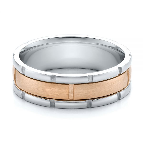 18K Gold And 14k Rose Gold 18K Gold And 14k Rose Gold Men's Two-tone Brushed Wedding Band - Flat View - 100172