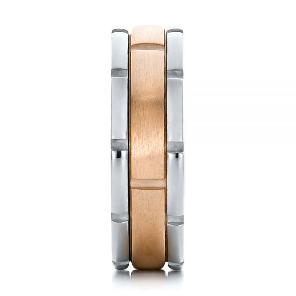 18K Gold And 14k Rose Gold 18K Gold And 14k Rose Gold Men's Two-tone Brushed Wedding Band - Side View - 100172