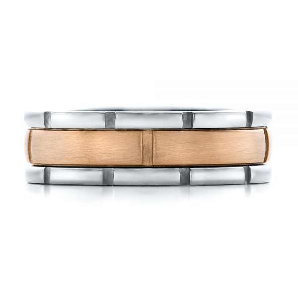 18K Gold And 14k Rose Gold 18K Gold And 14k Rose Gold Men's Two-tone Brushed Wedding Band - Top View - 100172