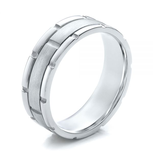  Platinum And Platinum Platinum And Platinum Men's Two-tone Brushed Wedding Band - Three-Quarter View -  100172