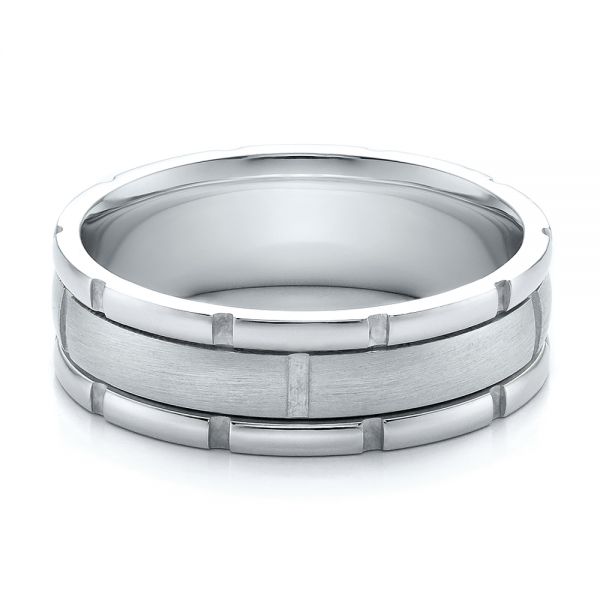  Platinum And 18k White Gold Platinum And 18k White Gold Men's Two-tone Brushed Wedding Band - Flat View -  100172