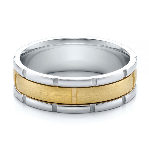  Platinum And 14k Yellow Gold Platinum And 14k Yellow Gold Men's Two-tone Brushed Wedding Band - Flat View -  100172