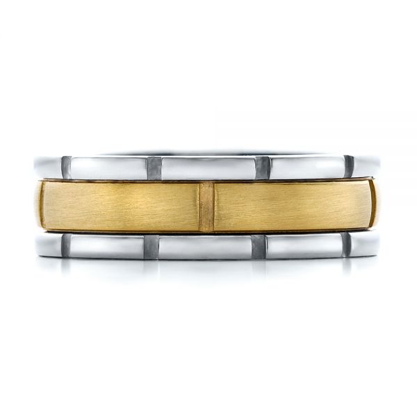  14K Gold And 14k Yellow Gold 14K Gold And 14k Yellow Gold Men's Two-tone Brushed Wedding Band - Top View -  100172