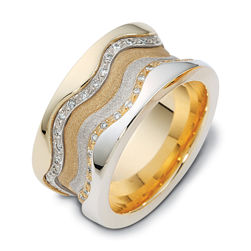 Men's Two-Tone Gold and Diamond Band - front perspective