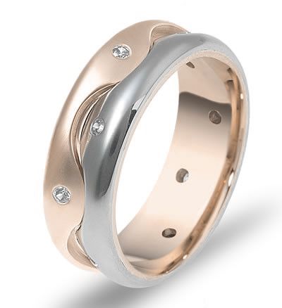 18k Rose Gold And Platinum 18k Rose Gold And Platinum Men's Two-tone Diamond Band - Three-Quarter View -  453