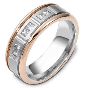  Platinum And 14k Rose Gold Platinum And 14k Rose Gold Men's Two-tone Diamond Band - Three-Quarter View -  462