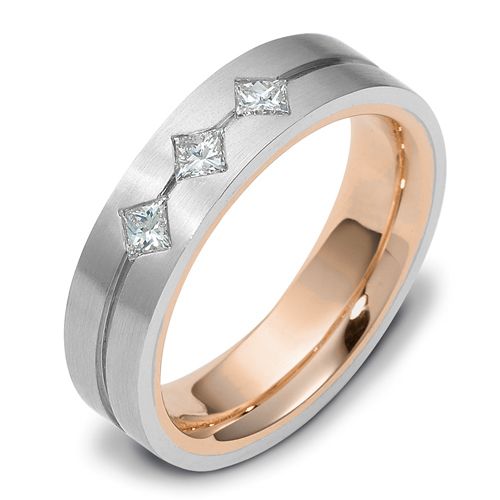  14K Gold And 18k Rose Gold 14K Gold And 18k Rose Gold Men's Two-tone Diamond Band - Three-Quarter View -  464