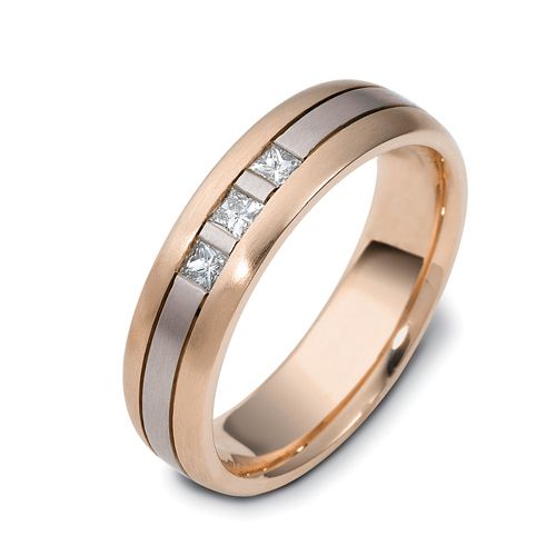 14k Rose Gold And Platinum 14k Rose Gold And Platinum Men's Two-tone Diamond Band - Three-Quarter View -  466