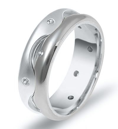 18k White Gold And Platinum 18k White Gold And Platinum Men's Two-tone Diamond Band - Three-Quarter View -  453